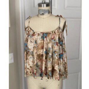 LOVE CULTURE Beige FLORAL Y2K Camisole Tank Tied Strap Crop Slip *SMALL*